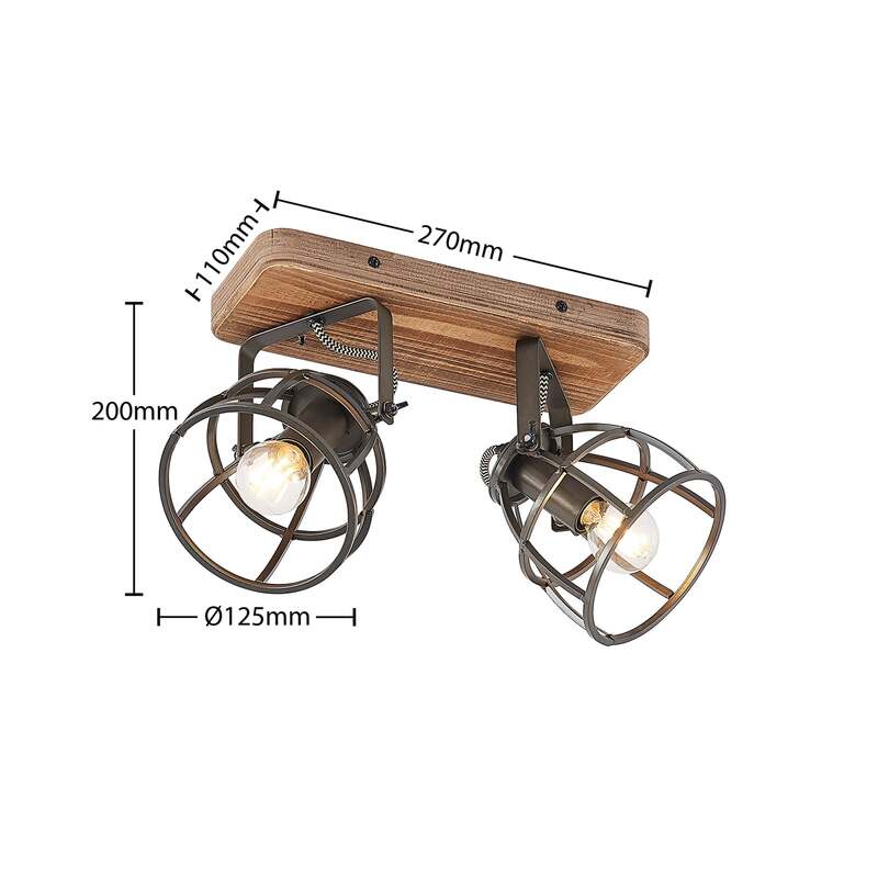 Lindby Deckenstrahler Rutger LED Strahler Holz dimmbar schwarz 2-flammig 36cm - 4251096596076