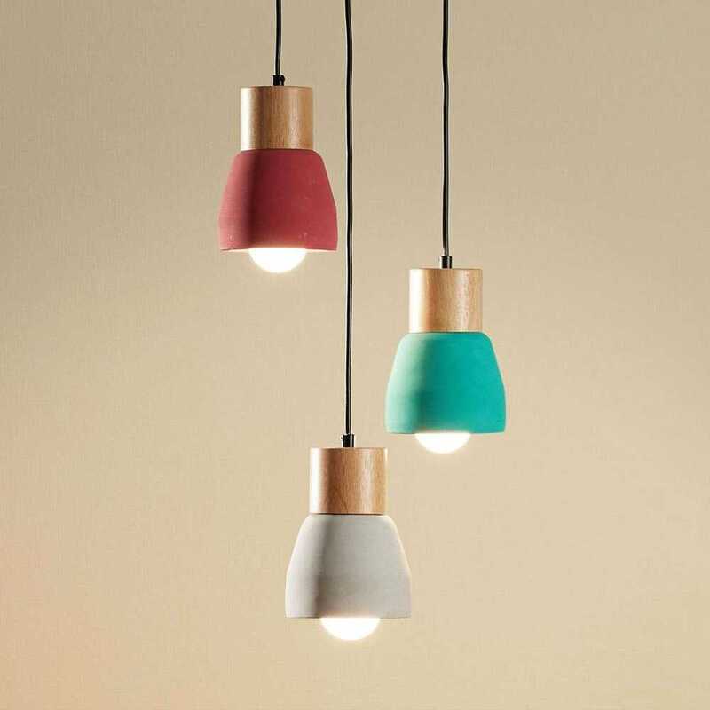 Lindby Pendelleuchte Hängeleuchte Margot Beton Holz Mehrfarbig 3-flammig E27 LED - 4251096551594