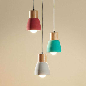 B-Ware Lindby Pendelleuchte Hängeleuchte Margot Beton Holz Mehrfarbig 3-flammig E27 LED