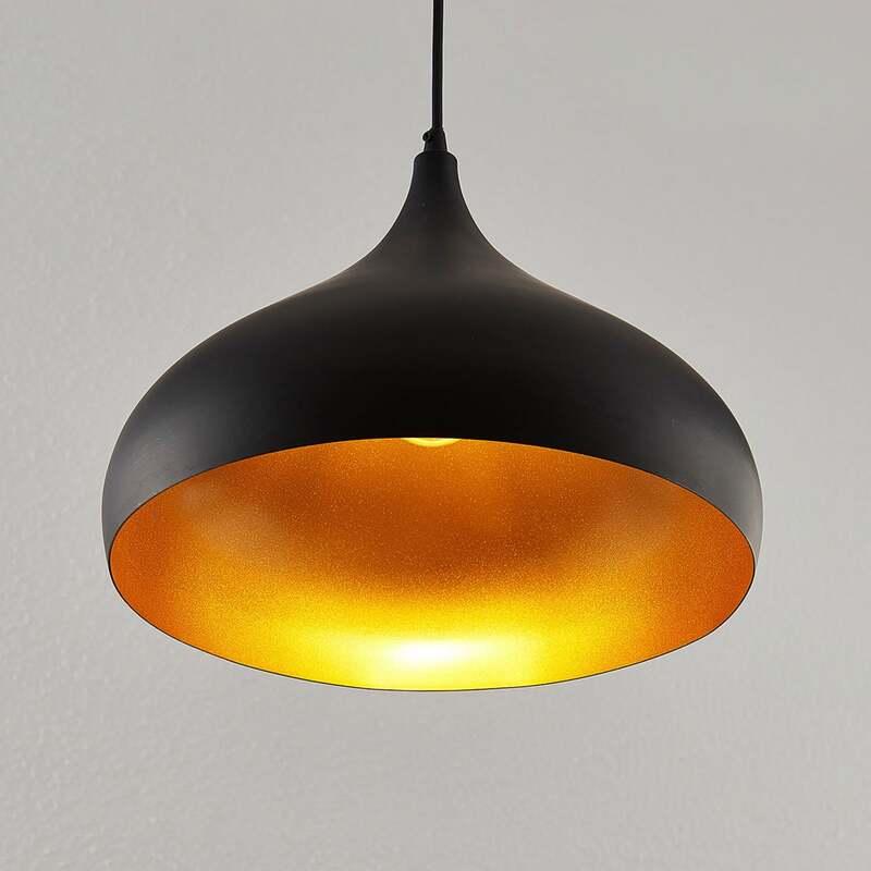 Lindby Hängelampe Hängeleuchte Ritana LED Pendelleuchte Lampe schwarz-gold Ø31cm - 4251096559866