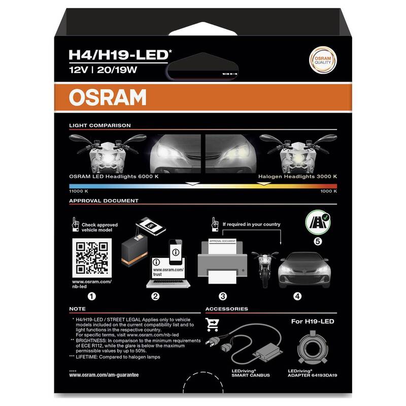OSRAM LED Leuchtmittel Lampe NIGHT BREAKER H4 H19 SMART Weiß 2 Stück - 4062172426404