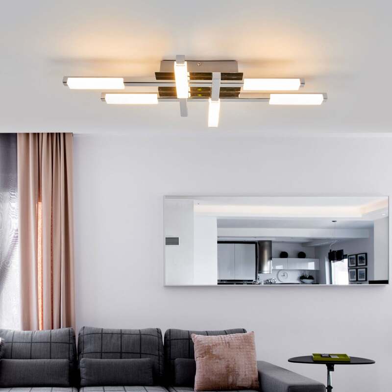 Lindby Deckenlampe Patrik LED Leuchte 6-flammig chrom IP44 62x30cm weiß - 4251096544534