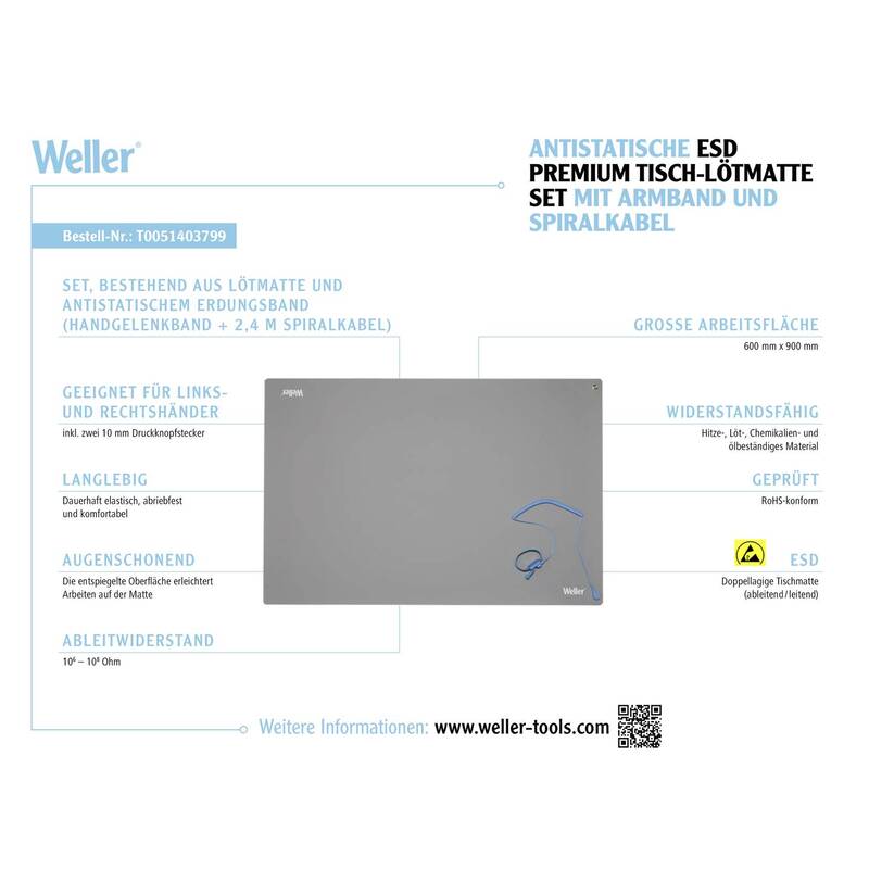 Weller Ablage ESD-Lötmatte Set Tischmatte Arbeitsfläche Schutzmatte 90x60cm - 4003019446025