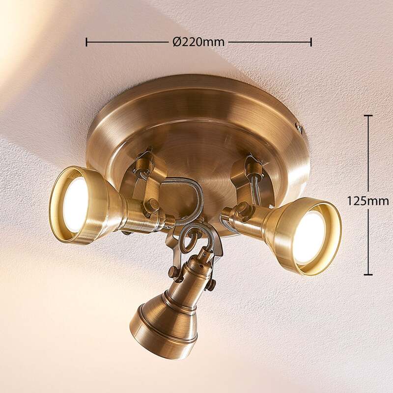 Lindby Deckenlampe Perseas LED Lampe Leuchte dimmbar altmessing Ø22cm 3-flg - 4251096502411