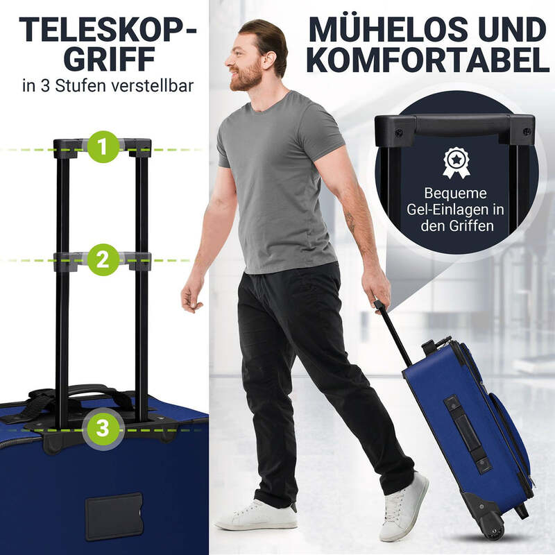 Reise Trolley Kofferset Athen 5-teilig 2 Trolleys Umhängetasche Set blau - 4260565527619