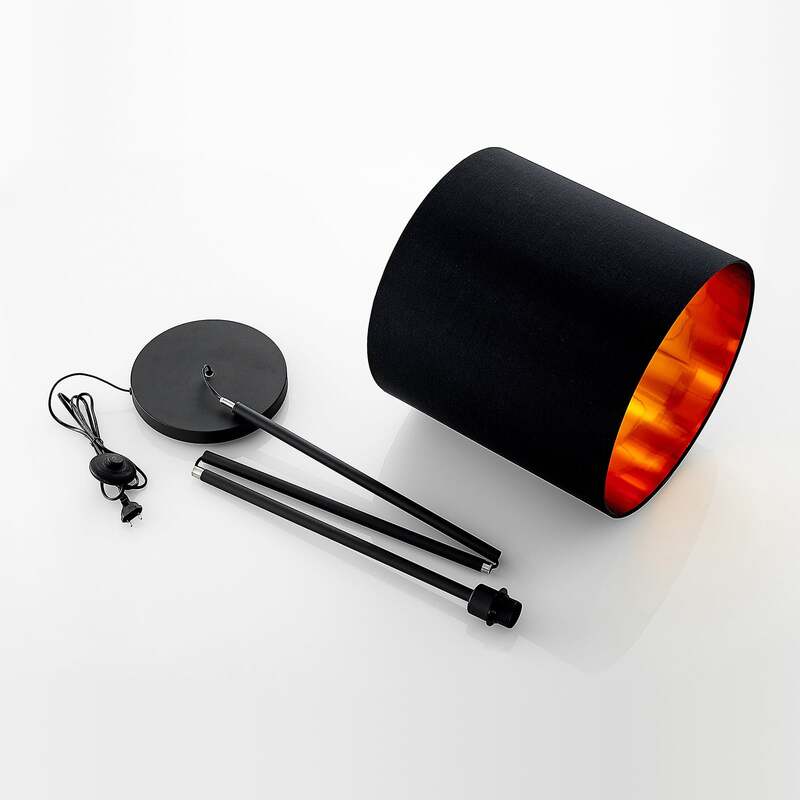 Lindby Stehleuchte Nymar schwarz-gold Lampe Leuchte LED E27 179cm Stoff Metall - 4251096578058