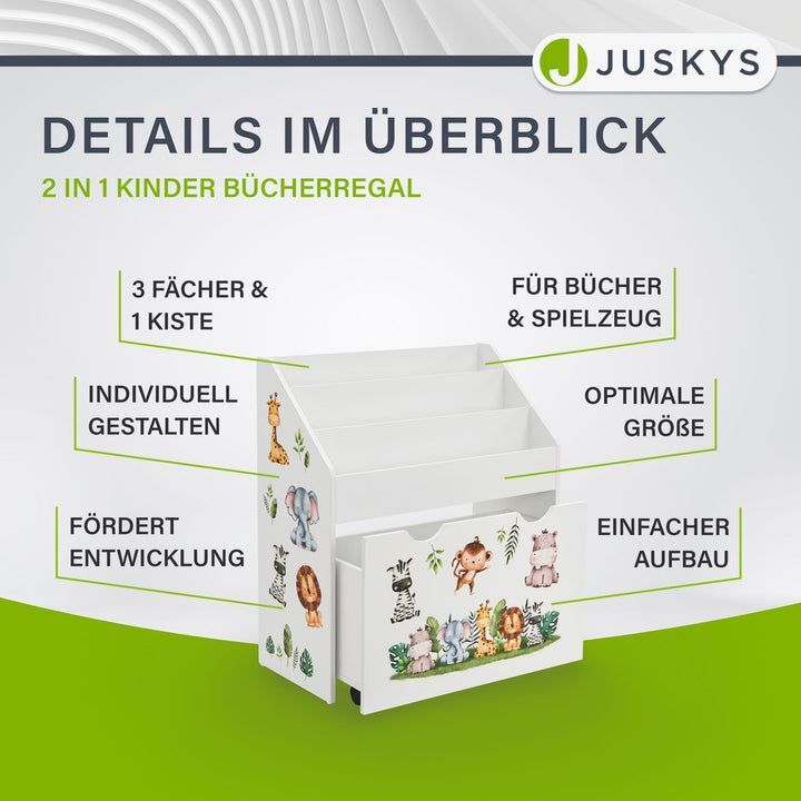 Kinder Bücherregal mit 3 Fächern und herausziehbarer Spielzeugkiste für Ordnung - 4260565526704