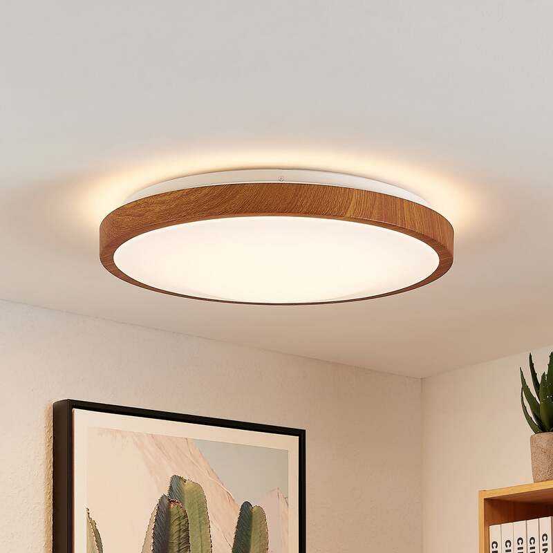 Lindby Deckenleuchte Mynte LED Lampe Leuchte warmweiß Holzoptik Ø42cm 3000K - 4251911700404
