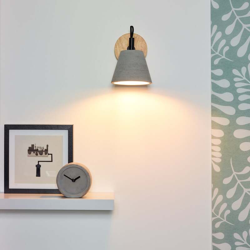 Lucide Wandleuchte Possio LED Wandlampe Beton Holz dimmbar hellgrau schwarz - 5411212030887
