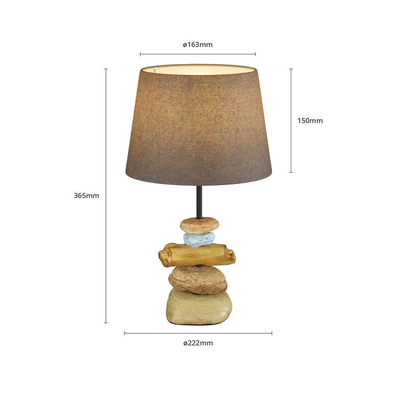 Euluna Tischlampe Vera Stoffschirm und Stein-Dekor 38 cm Tischlampe Deko-Lampe - 8030626533134