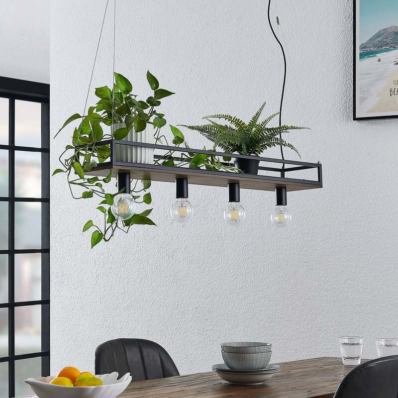 Lindby Hängelampe Hängeleuchte Kirista LED Pendelleuchte Lampe schwarz Holz - 4251911734799