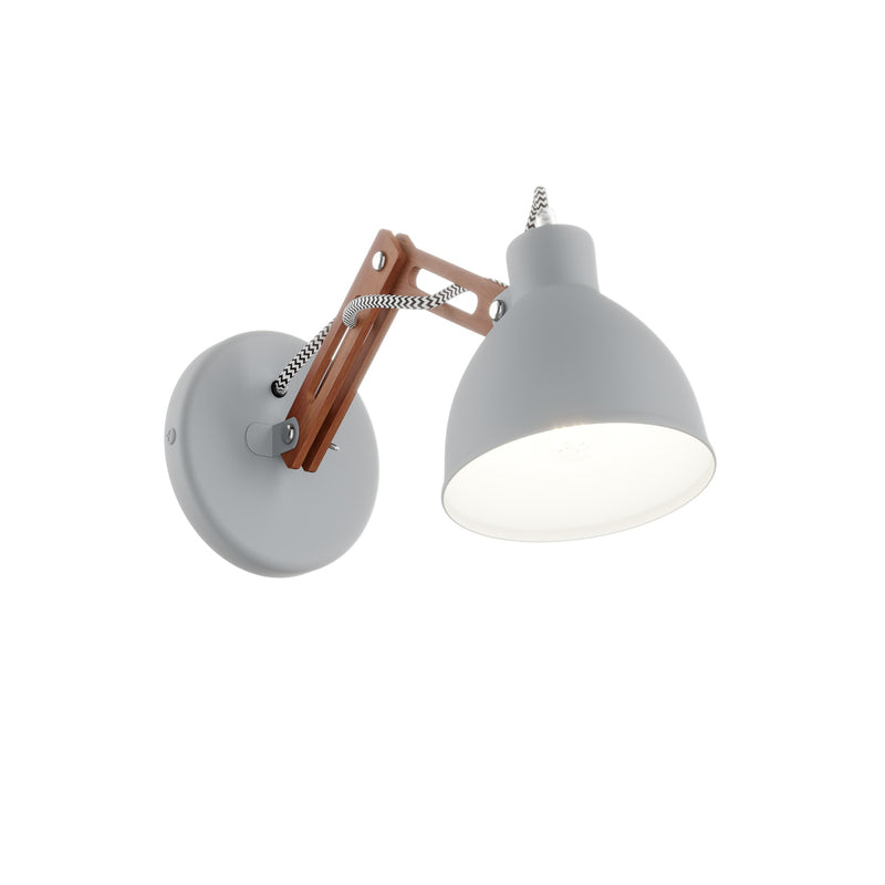 Wandlampe Skansen Holzarm dimmbar grau Leuchte aus Holz und Metall 25cm hoch - 5907687434621