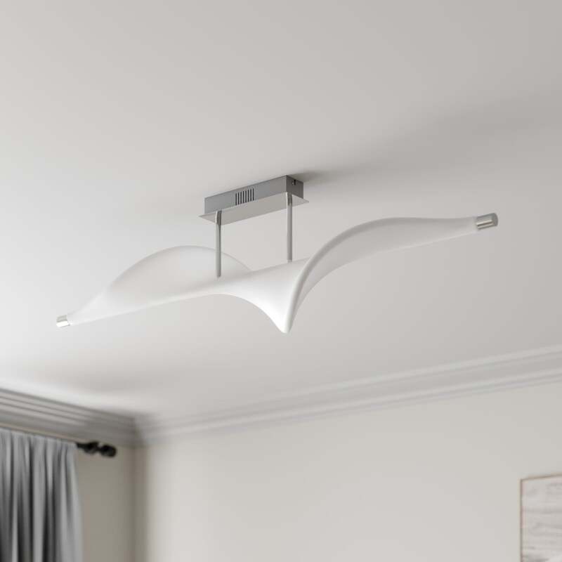 Lucande Deckenlampe Leuchte Edano LED dimmbar Textil Aluminium weiß 122x22cm - 4251096584592