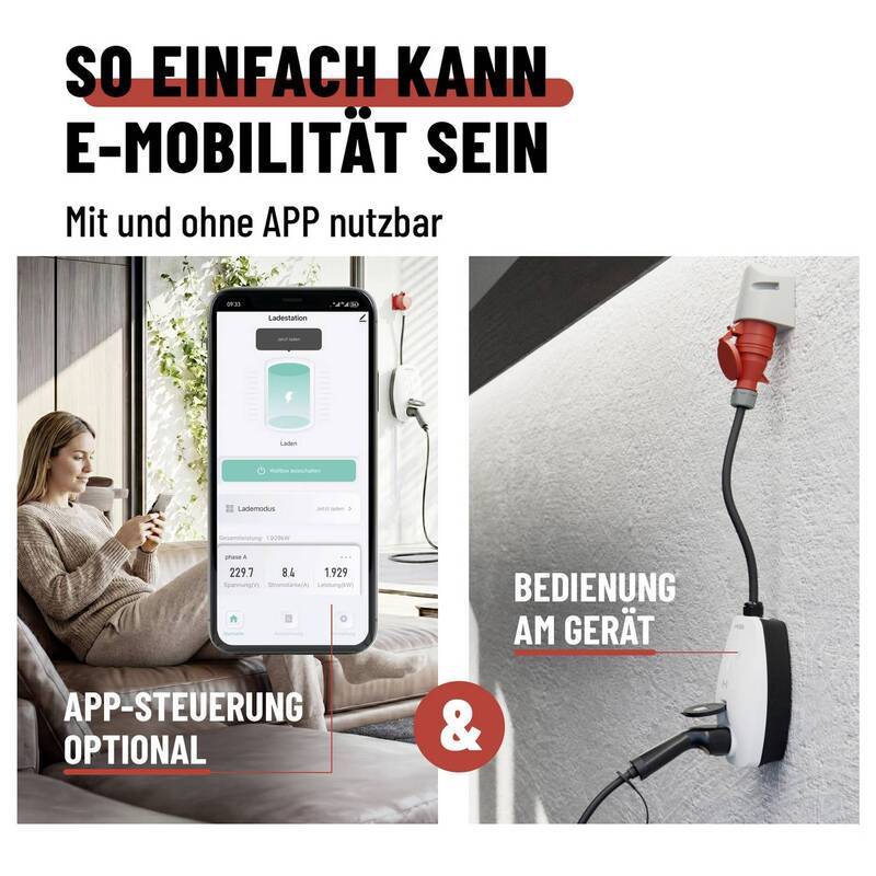 Absina Wallbox Typ 2 Mode 3 16 A 11 kW App RFID Elektrofahrzeug Ladelösung - 4260368689941