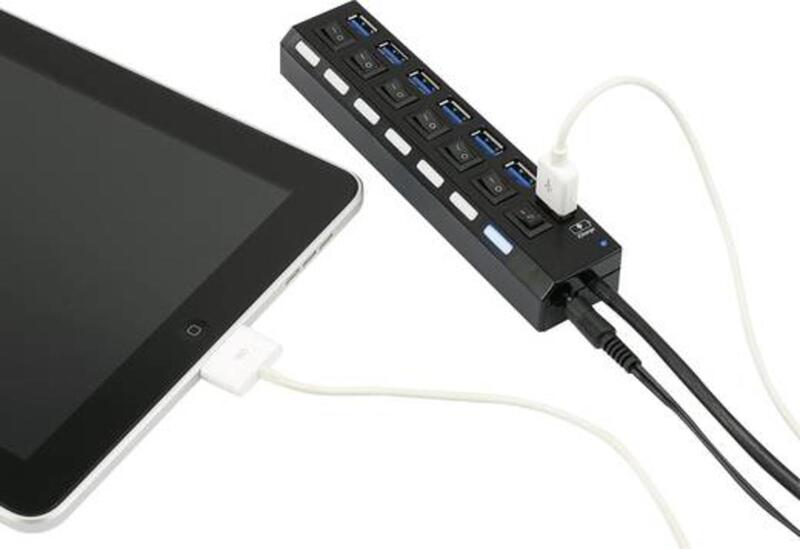 Renkforce 7 Port USB 3.0-Hub einzeln schaltbar Status-LEDs iPad-Ladeport Schw278 - 4016139334042