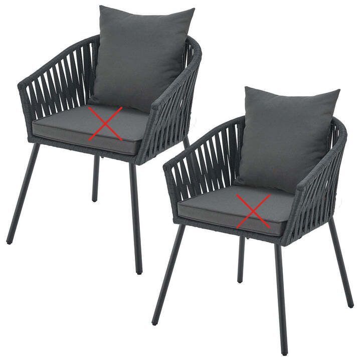 Gartenstuhl Rope 2er Set Stuhl mit Seilgeflecht und Kissen dunkelgrau schwarz - 4262437184661