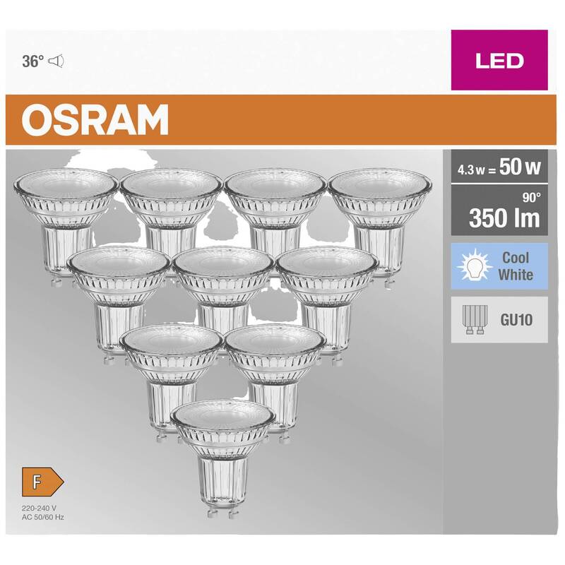 OSRAM LED Reflektor GU10 4.3W 50W neutralweiß 10er Set PAR16 4000K 36° - 4058075036703