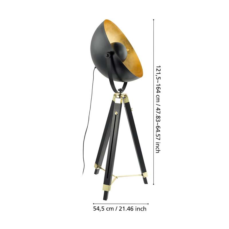 Stehlampe Covaleda Dreibein schwarz/gold höhenverstellbar 164 cm Eglo - 9002759496180