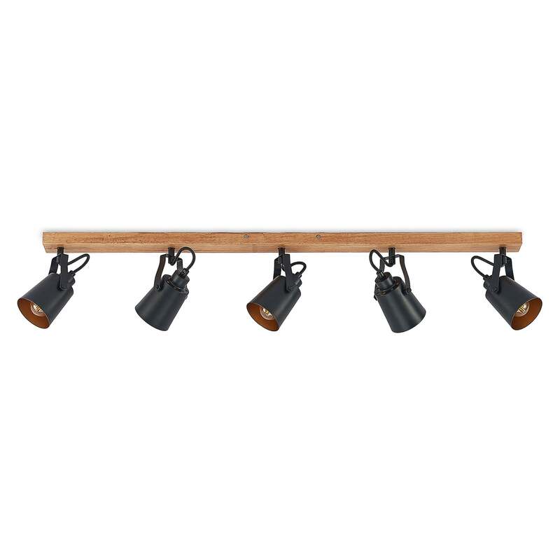Lindby Deckenstrahler Kimban 5-flg 106 cm Holz Metall dimmbar schwarz/gold - 4251911706802
