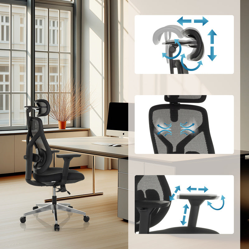 hjh OFFICE Bürostuhl CASSILIS B schwarz Netzstoff Kopfstütze Lordosenstütze - 4064323039020