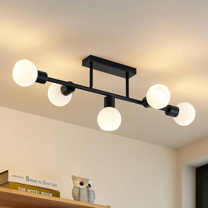Lindby Deckenleuchte Deckenlampe Biscala LED schwarz opalweiß matt Glas Stahl - 4251911719871