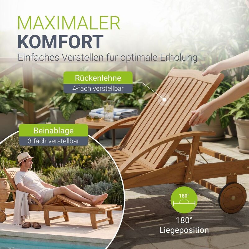 Gartenliege klappbar Sun Scape Sonnenliege wetterfest Akazienholz verstellbar - 4262437187457