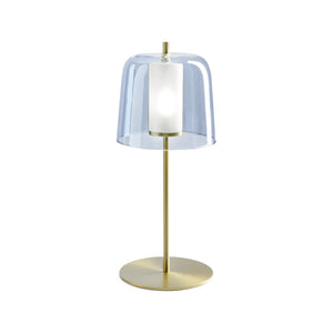B-Ware Miloox Tischleuchte Frida G9 Stecker Schalter Gestell gold Lampenschirm blau