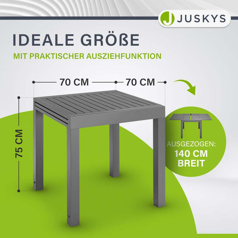 Gartentisch Laki Outdoor Tisch Aluminium ausziehbar dunkelgrau 70x70cm bis 140cm - 4262437181653