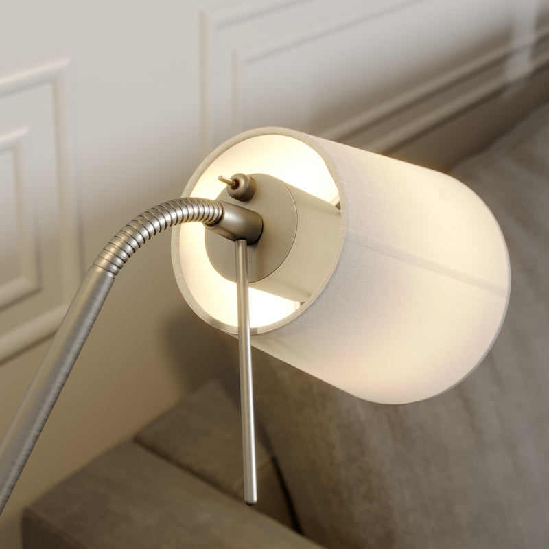 Lindby Stehleuchte Nantwin LED Stehlampe Lampe Leselampe nickel weiß 175cm - 4251096573411