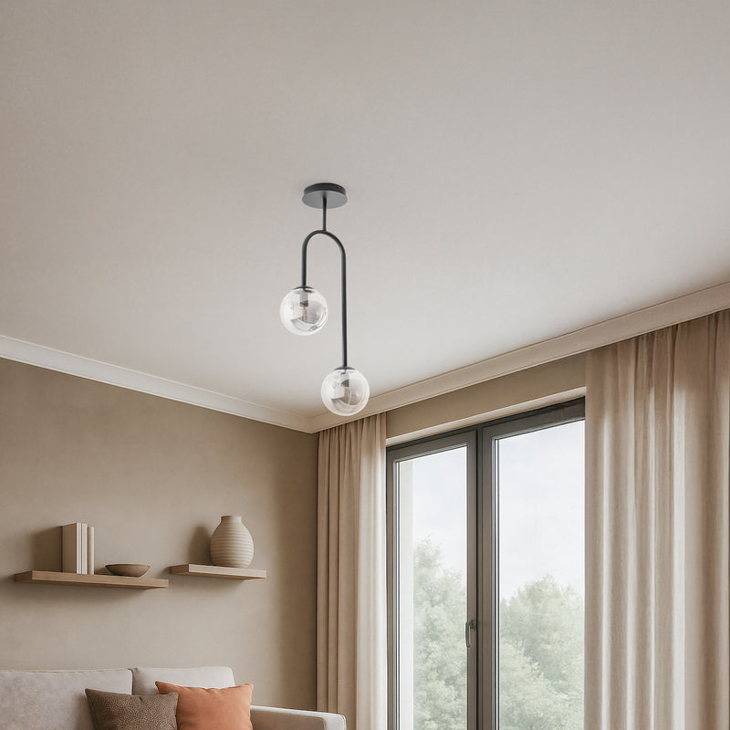 Deckenlampe Atria Hängelampe dimmbar schwarz 2-flg 76cm Höhe Rauchgrau Leuchte - 5907106009973