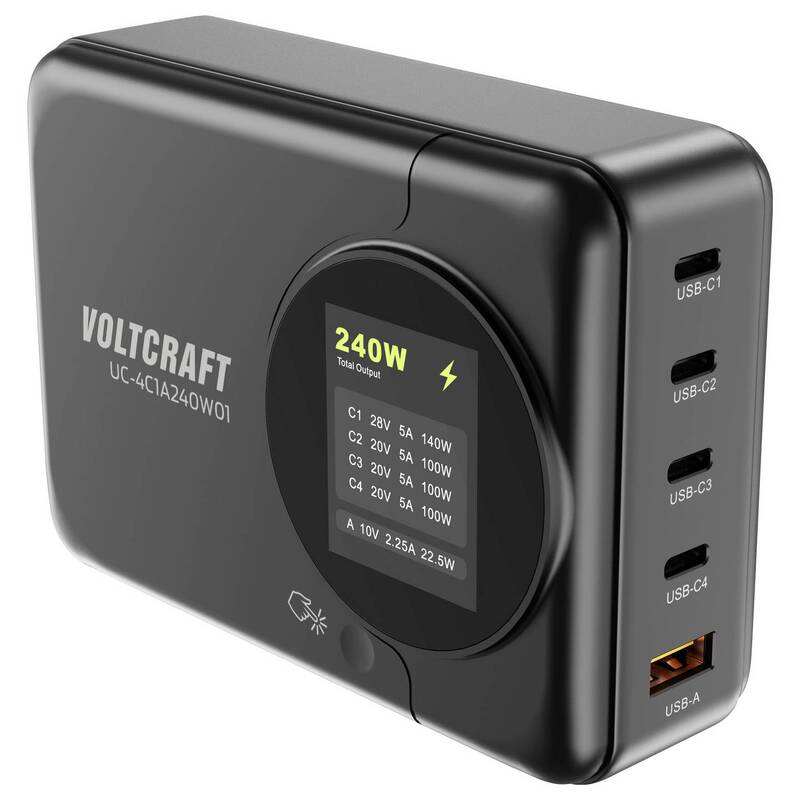 VOLTCRAFT UC-4C1A240W01 USB Ladegerät 240W 4x USB-C 1x USB-A Schwarz GaN - 4064161472294