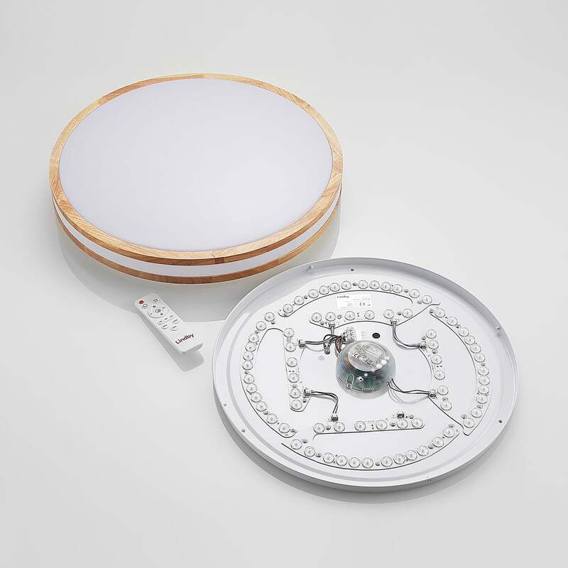 Lindby Deckenlampe Emiva LED Leuchte dimmbar Holz hell CCT 50cm 3000K-6500K - 4251911711950