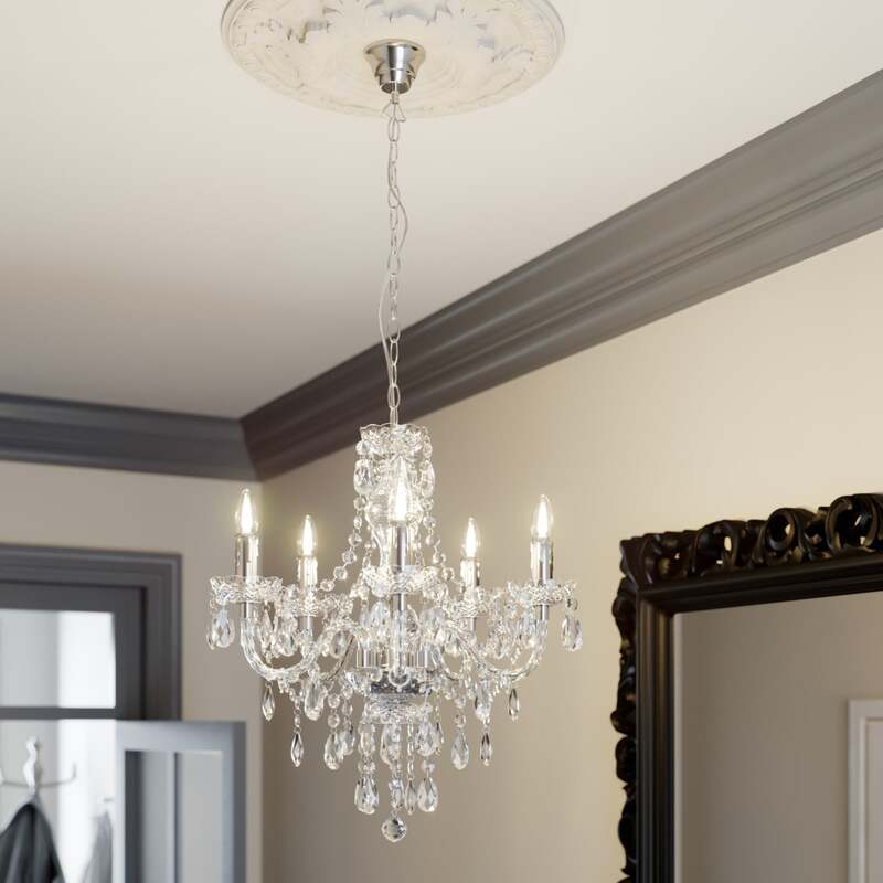 Lindby Kronleuchter Hängeleuchte Merida LED 5-flammig dimmbar chrom Ø52cm - 4251096528466