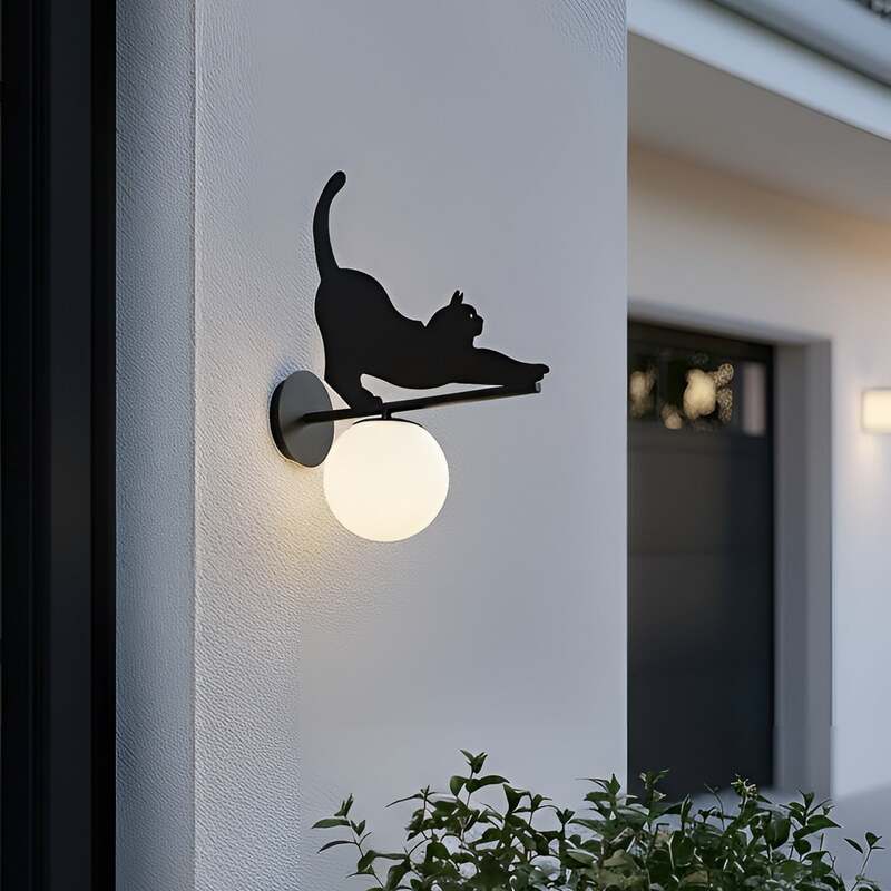 Lindby Außenwandleuchte Wandlampe Katti Katze Metall Schwarz IP44 E14 LED Lampe - 4255830902666