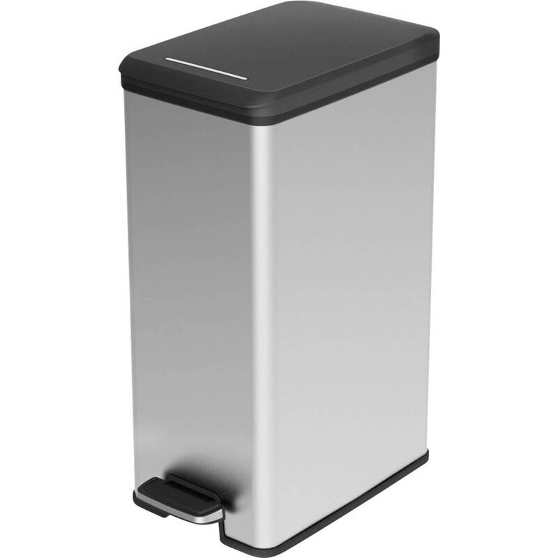 Curver Mülleimer Abfallbehälter 40l Silber Schwarz Pedaleinsatz 250x610x420mm - 3253922340007