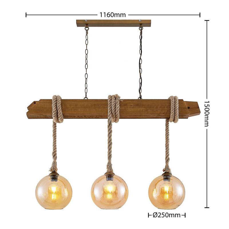 Lucande Mevan Hängeleuchte Pendelleuchte Deckenlampe Lampe Holzbalken amber212 - 4251911711295