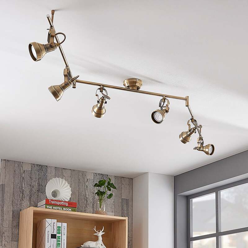 Lindby Deckenlampe Perseas LED Deckenleuchte 6-flg dimmbar altmessing 180cm - 4251096502435