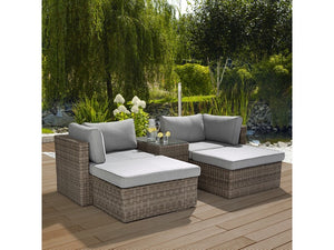 B-Ware Gartenmöbel-Set Olea II Lounge-Set Polyrattan sandfarben 5-teilig für Garten