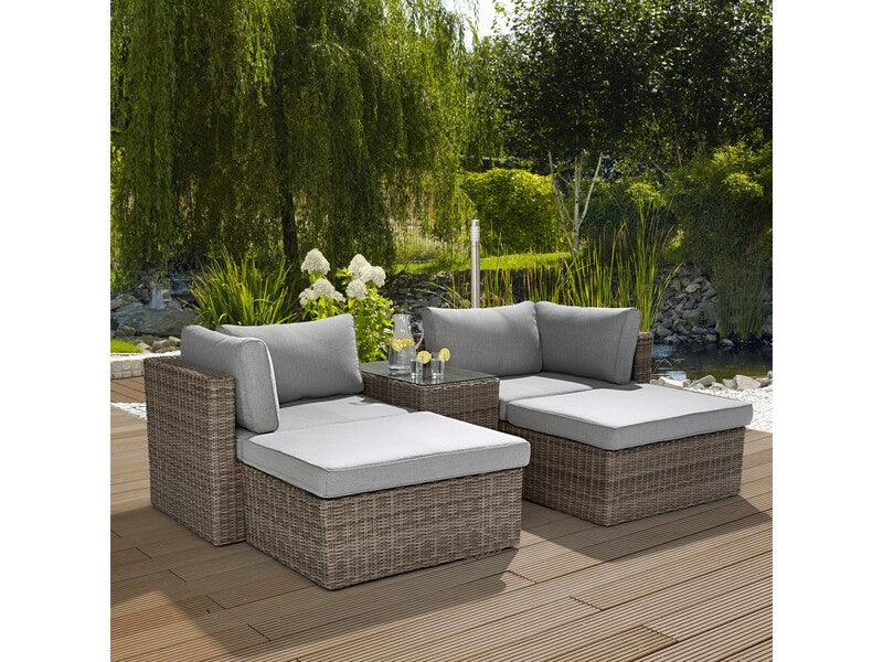 Gartenmöbel-Set Olea II Lounge-Set Polyrattan sandfarben 5-teilig für Garten - 4007873338434
