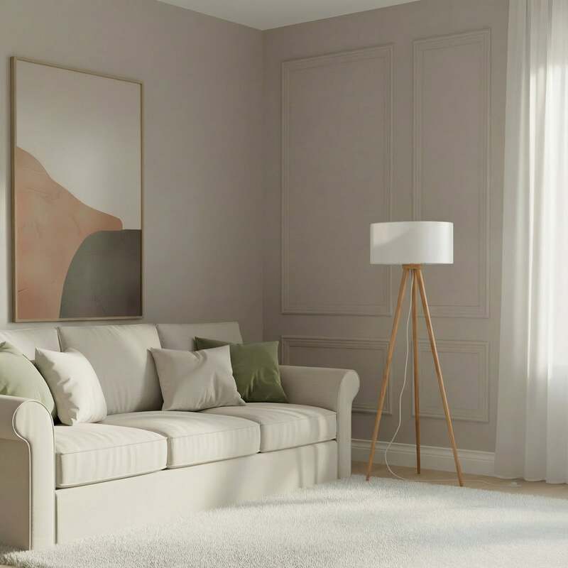 Lindby Stehleuchte Charlia LED Lampe Holz weiß 150cm Stehlampe Leuchte 50cm - 4251096516302