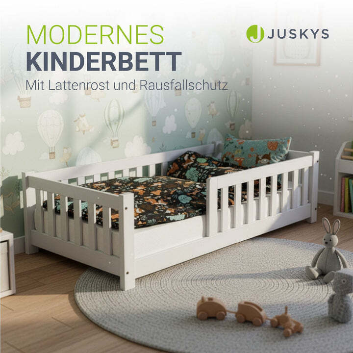 Kinderbett Naya 80x160 cm aus massivem Kiefernholz Rausfallschutz Lattenrost - 4262437183046