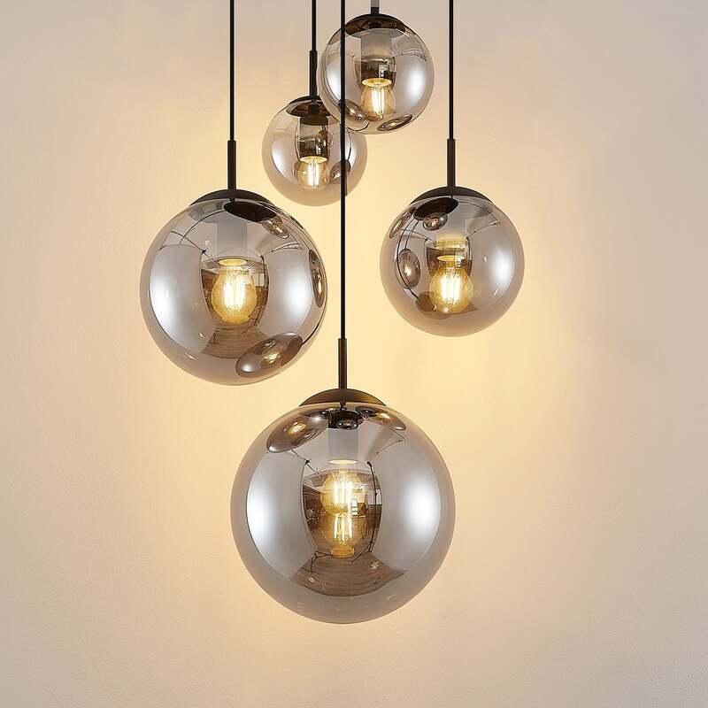Lindby Hängeleuchte Teeja LED Pendelleuchte dimmbar 5-flg. grau Ø50cm 30cm - 4251911746068