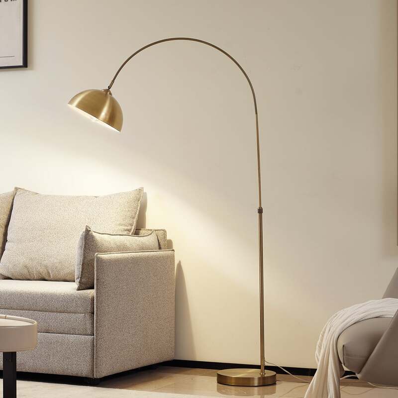 Lindby Bogenstehleuchte Lennart antik Messing Metall 183cm höhenverstellbar - 4251096594485