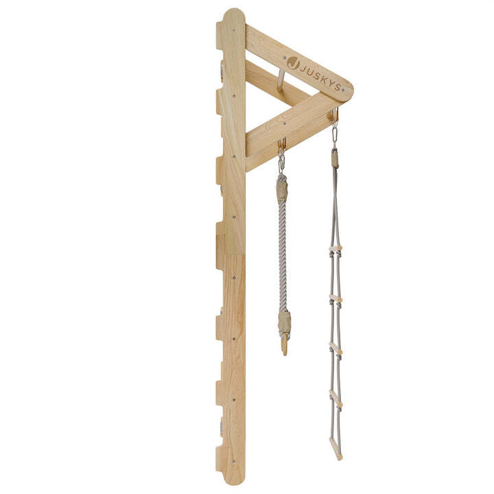 Sprossenwand für Kinder Kletterwand mit Strickleiter Turnringen Holz natur 2,1 m - 4262437183275