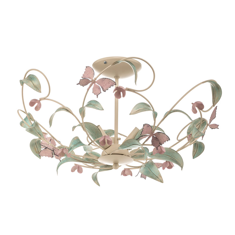 Deckenlampe BUTTERFLY LED 3-flammig dimmbar creme grün rosé Ø 64 cm Edelstahl - 5907565962871