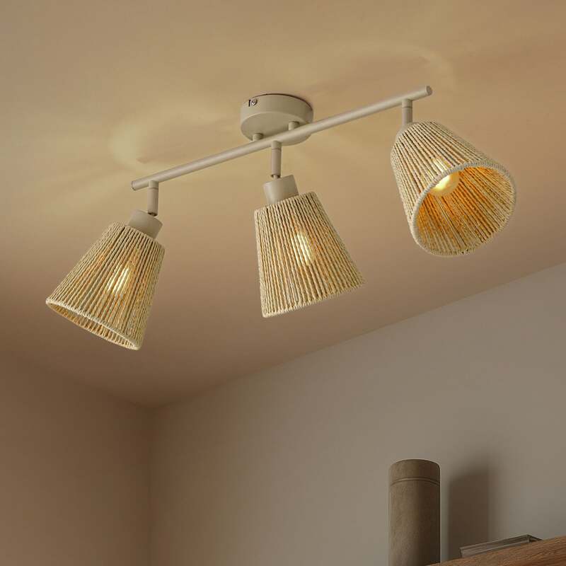 Lindby Deckenstrahler Anuva LED dimmbar 3-flammig beige Papier 72,5cm 13cm Licht - 4255830903700