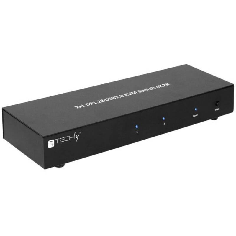 TECHLY KVM Switch 2x1 DP USB Schwarz Metall Überstromschutz 3840x2160 21,6 Gbps - 8051128101928