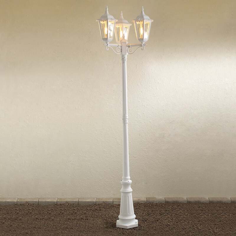 Konstsmide Mastleuchte Firenze 3-flammig E27 weiß 220 cm Aluminium Glas - 7318307217254