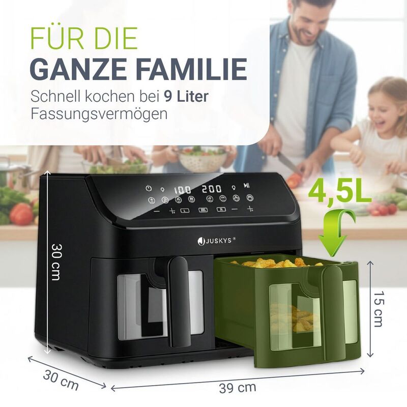 Heißluftfritteuse Airfryer 9L mit 9 Programmen für gesunde Zubereitung Doppelt - 4262437182797