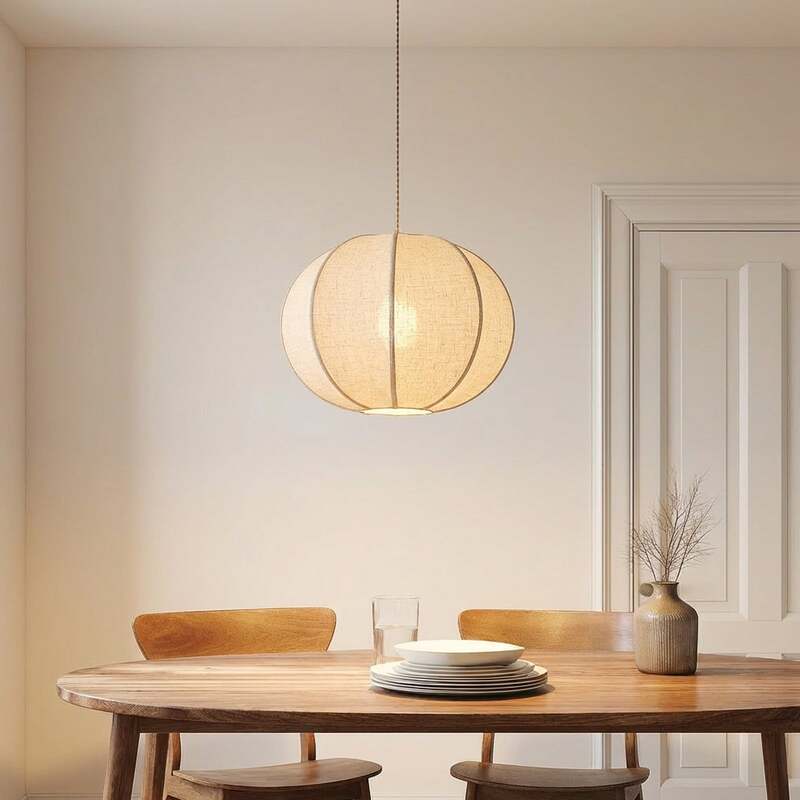 Lindby Hängeleuchte Pendelleuchte Elfie Textil Leinen beige E27 47 cm - 4255830906503